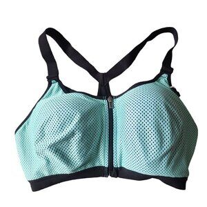 Victoria's Secret Sport Wireless Full Support Front Zip Bra Green Black 36DD (E)